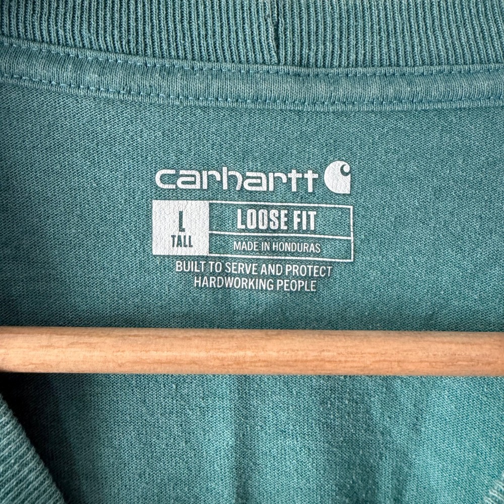 Carhartt Mens Large Tall Loose Fit Long Sleeve Graphic T-Shirt Teal Green Logo - Picture 4 of 5